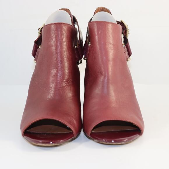 Ralph Lauren Burgundy Leather & Patent Peep Toe Heels – Size 8.5 - Picture 3 of 7